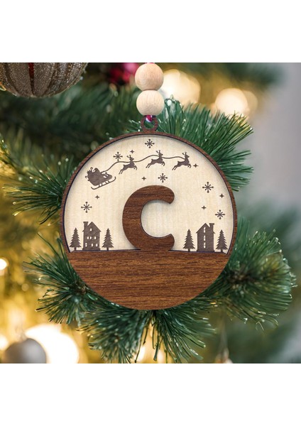 Iskandinav Tarzı C Harfi Yılbaşı Ağaç Süsü, Kişiselleştirilmiş Minimalist Noel Baba Desenli Çam Ağacı Süsü