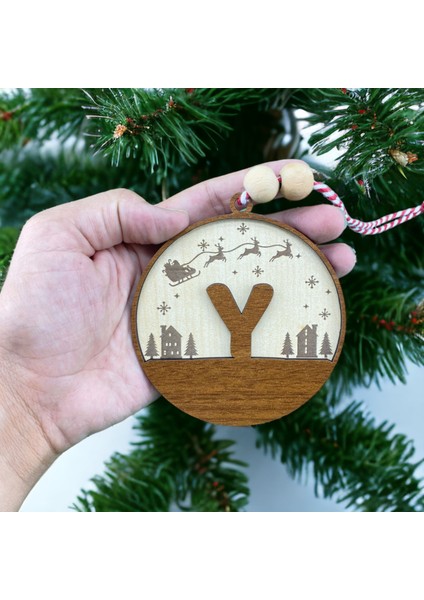 Iskandinav Tarzı Y Harfi Yılbaşı Ağaç Süsü, Kişiselleştirilmiş Minimalist Noel Baba Desenli Çam Ağacı Süsü