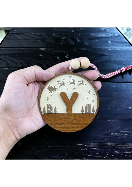 Iskandinav Tarzı Y Harfi Yılbaşı Ağaç Süsü, Kişiselleştirilmiş Minimalist Noel Baba Desenli Çam Ağacı Süsü
