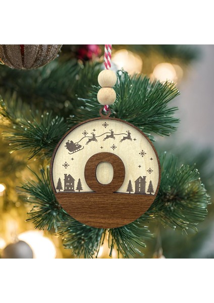 Iskandinav Tarzı O Harfi Yılbaşı Ağaç Süsü, Kişiselleştirilmiş Minimalist Noel Baba Desenli Çam Ağacı Süsü