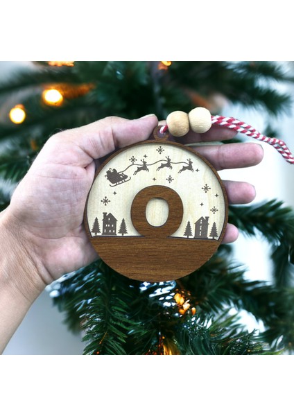 Iskandinav Tarzı O Harfi Yılbaşı Ağaç Süsü, Kişiselleştirilmiş Minimalist Noel Baba Desenli Çam Ağacı Süsü