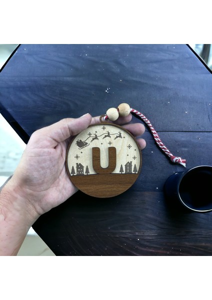 Iskandinav Tarzı U Harfi Yılbaşı Ağaç Süsü, Kişiselleştirilmiş Minimalist Noel Baba Desenli Çam Ağacı Süsü