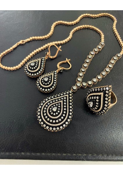 Kadın Gümüş Damla Modeli Elmas Montür Set