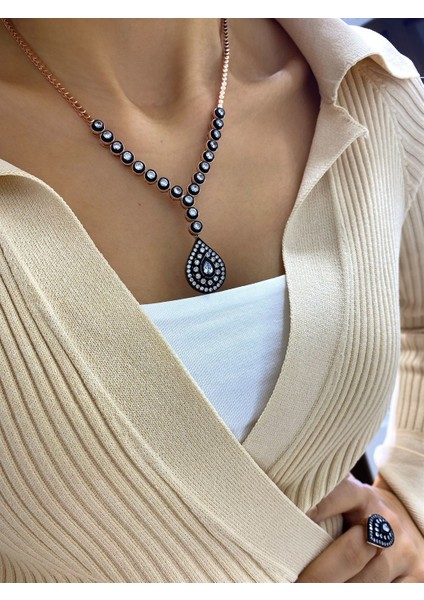 Kadın Gümüş Damla Modeli Elmas Montür Set