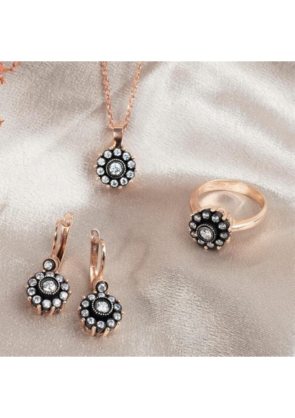 Kadın Gümüş Gül Elmas Montür Set
