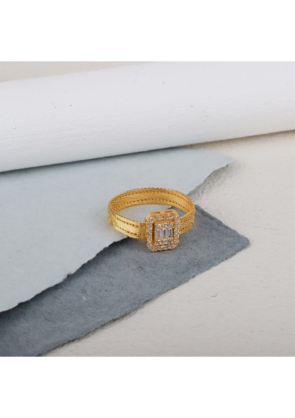 Kadın Gümüş Altın Kaplama Bagetli Hasır Yüzük fiyatları