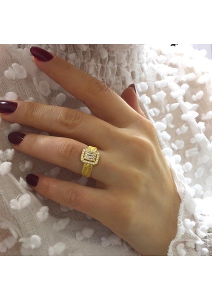 Kadın Gümüş Altın Kaplama Bagetli Hasır Yüzük modelleri