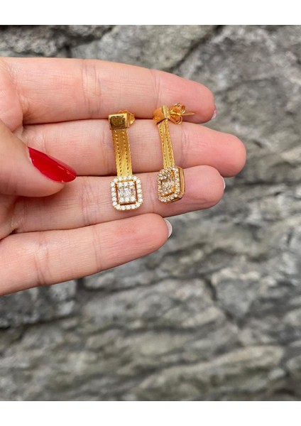 Kadın Bagetli Hasır Gümüş Küpe