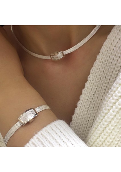 Kadın Gümüş Trabzon Hasır 3 Sıra Bileklik ve 3 Sıra Gerdanlık