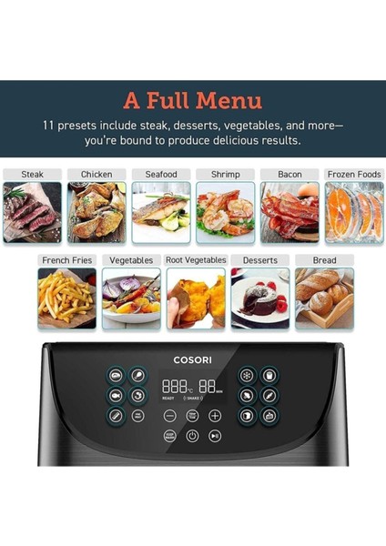 Yağsız Sıcak Hava Fritözü 5,5l, Xxl, 1700W, Dijital LED Dokunmatik Ekran,11 Program
