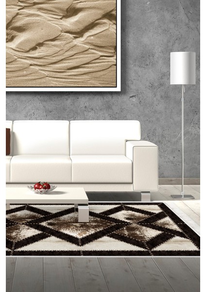 Dijital Salon Halısı Trend Keçe Kaymaz Taban Saçaklı Modern Posy Kahve