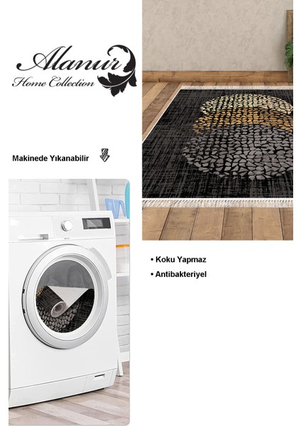 Dijital Salon Halısı Trend Keçe Kaymaz Taban Saçaklı Modern Saeran Bej Krem Mavi