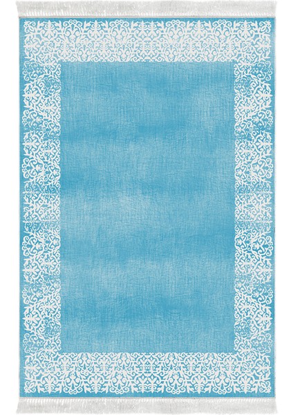 Dijital Salon Halısı Trend Keçe Kaymaz Taban Saçaklı Modern Sequoia Mavi fiyatları