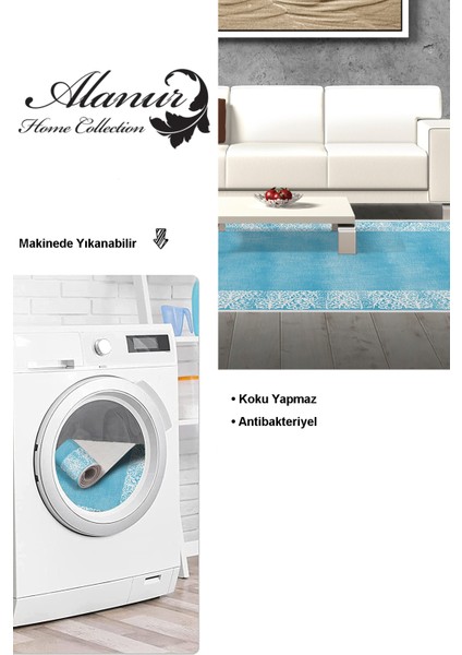 Dijital Salon Halısı Trend Keçe Kaymaz Taban Saçaklı Modern Sequoia Mavi modelleri