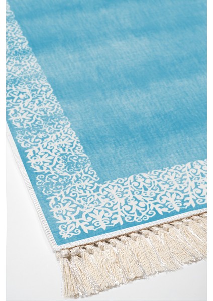 Dijital Salon Halısı Trend Keçe Kaymaz Taban Saçaklı Modern Sequoia Mavi fırsatları