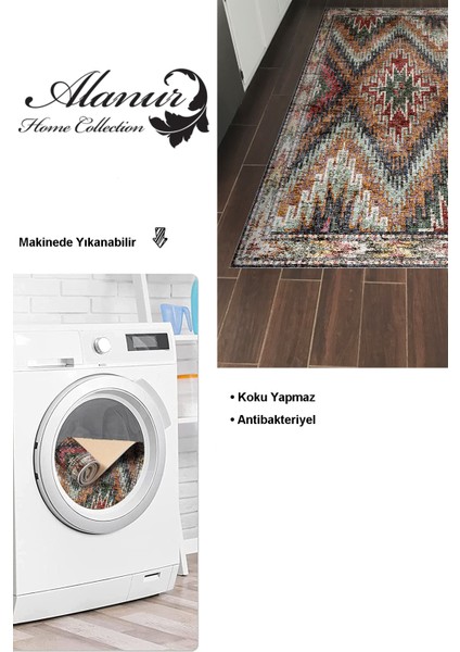Dijital Mutfak Halısı Yıldız Deri Kaymaz Taban Iskandinav Olwen Renkli modelleri