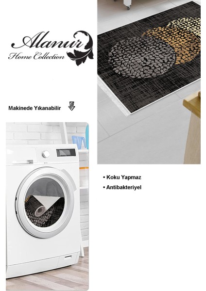 Dijital Mutfak Halısı Trend Keçe Kaymaz Taban Saçaklı Modern Saeran Bej Krem Mavi
