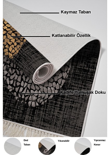 Dijital Mutfak Halısı Trend Keçe Kaymaz Taban Saçaklı Modern Saeran Bej Krem Mavi