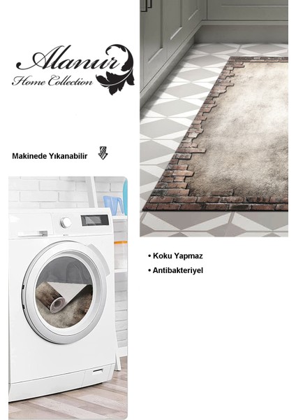 Dijital Mutfak Halısı Trend Keçe Kaymaz Taban Modern Kailey Gri modelleri