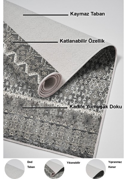 Dijital Mutfak Halısı Trend Keçe Kaymaz Taban Iskandinav Judie Gri