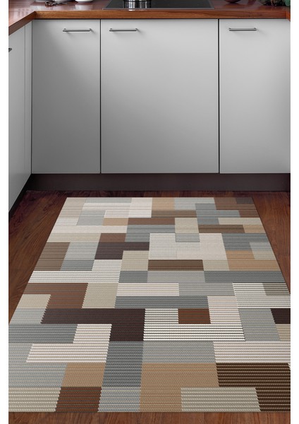 Dijital Mutfak Halısı Star Pamuk Kaymaz Taban Modern Andrina Kahve