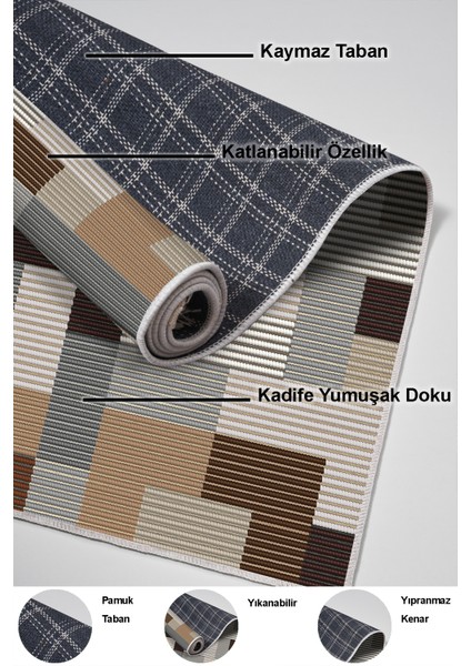 Dijital Mutfak Halısı Star Pamuk Kaymaz Taban Modern Andrina Kahve indirimleri