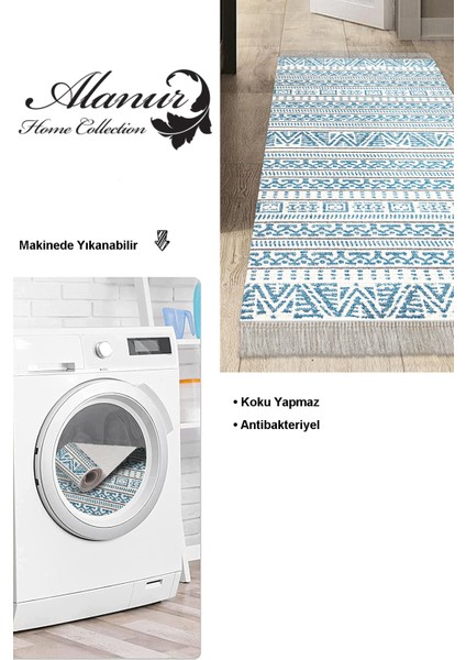 Dijital Mutfak Halısı Trend Keçe Kaymaz Taban Saçaklı Iskandinav Adelia Lacivert modelleri