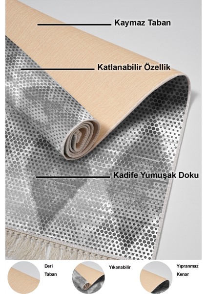 Dijital Mutfak Halısı Yıldız Deri Kaymaz Taban Saçaklı Iskandinav Amaris Gri