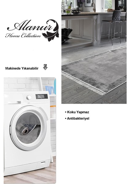 Dijital Mutfak Halısı Star Pamuk Kaymaz Taban Saçaklı Modern Amelia Gri modelleri