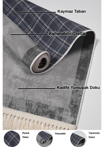 Dijital Mutfak Halısı Star Pamuk Kaymaz Taban Saçaklı Modern Amelia Gri indirimleri
