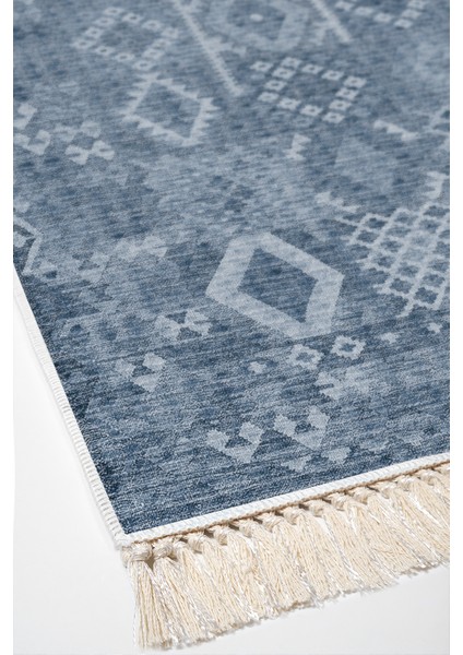 Dijital Mutfak Halısı Star Pamuk Kaymaz Taban Saçaklı Iskandinav Lorene Lacivert fırsatları