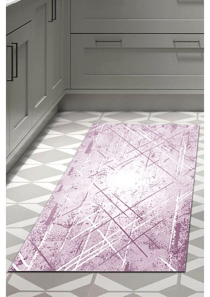 Dijital Mutfak Halısı Trend Keçe Kaymaz Taban Modern Allissa Mor