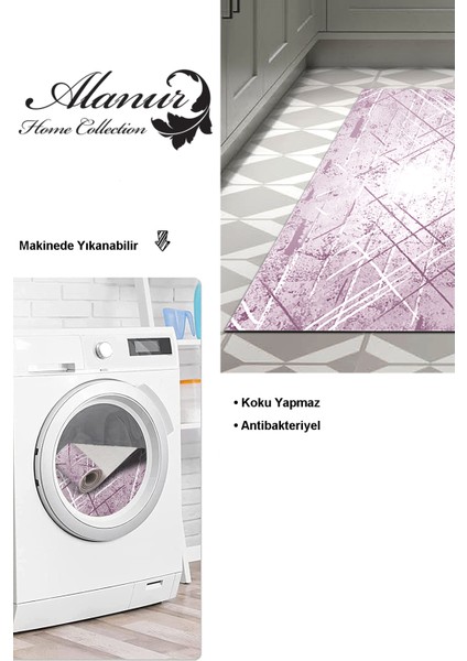 Dijital Mutfak Halısı Trend Keçe Kaymaz Taban Modern Allissa Mor modelleri