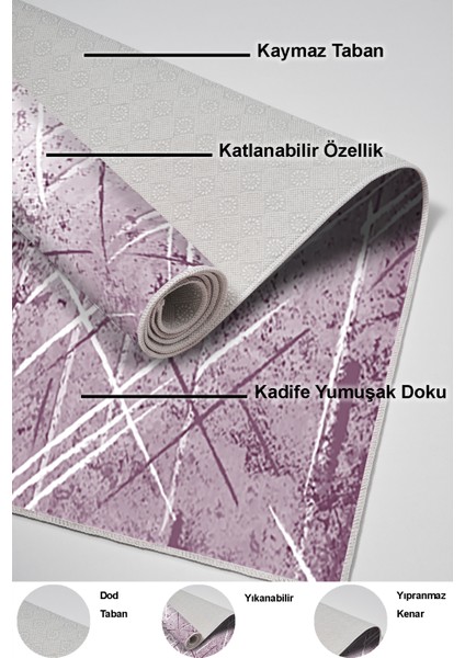 Dijital Mutfak Halısı Trend Keçe Kaymaz Taban Modern Allissa Mor indirimleri