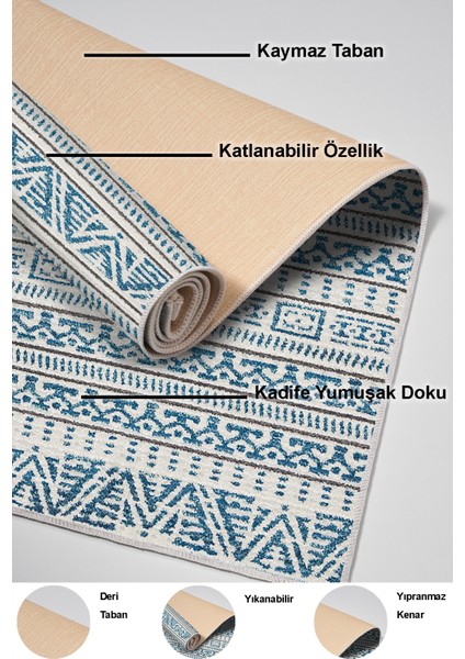 Dijital Mutfak Halısı Yıldız Deri Kaymaz Taban Iskandinav Adelia Lacivert