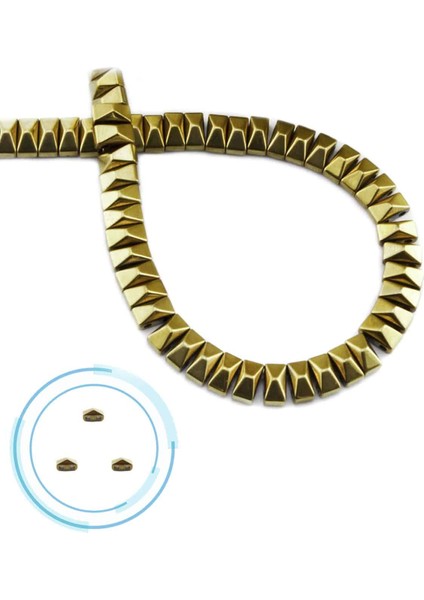 Hematit Doğal Taş Parlak Gold Piramit Kesim Çift Delikli 6X3MM Dizi