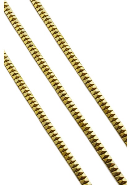 Hematit Doğal Taş Parlak Gold Piramit Kesim Çift Delikli 6X3MM Dizi