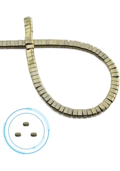 Hematit Doğal Taş Parlak Antik Sarı Çift Delikli 4X2MM Dizi