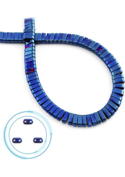 Hematit Doğal Taş Parlak Mavi Çift Delikli 6X2MM Dizi