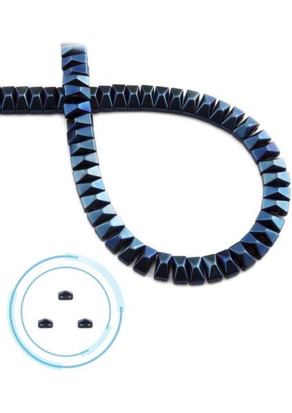 Hematit Doğal Taş Parlak Mavi Piramit Kesim Çift Delikli 6X3MM Dizi
