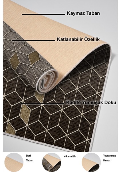 Dijital Mutfak Halısı Yıldız Deri Kaymaz Taban Modern Daire Gri