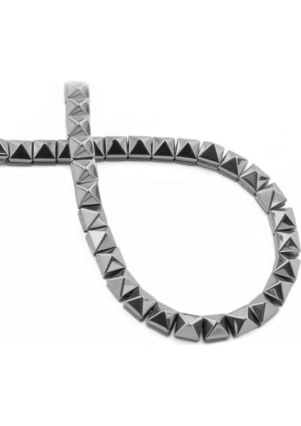 Hematit Doğal Taş Parlak Gümüş Piramit Kesim 6X6MM Dizi