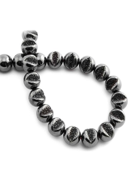 Hematit Doğal Taş Parlak Füme Kesik Küre 10X10MM Dizi