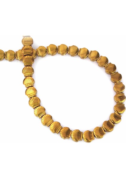 Hematit Doğal Taş Gold Deniz Tarağı Kesim 8mm Dizi