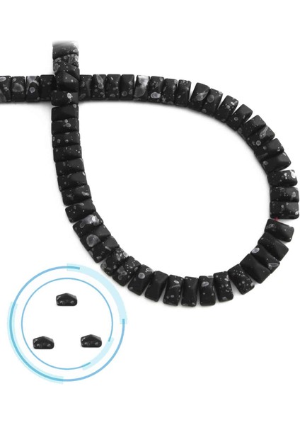 Hematit Doğal Taş Mat Benekli Siyah Piramit Kesim Çift Delikli 6X3MM Dizi
