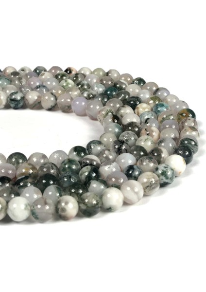 Yosunlu Akik Doğal Taş Parlak Benekli Yeşil Küre Kesim 6mm Dizi