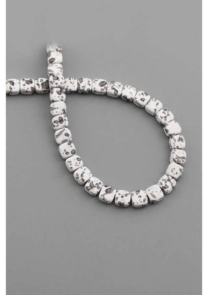 Hematit Doğal Taş Mat Benekli Beyaz Kare Kesim 6X6MM Dizi