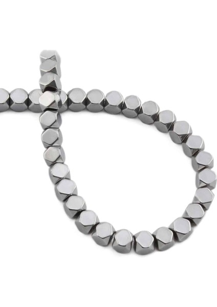 Hematit Doğal Taş Parlak Gümüş Küp Kesim 6X6MM Dizi