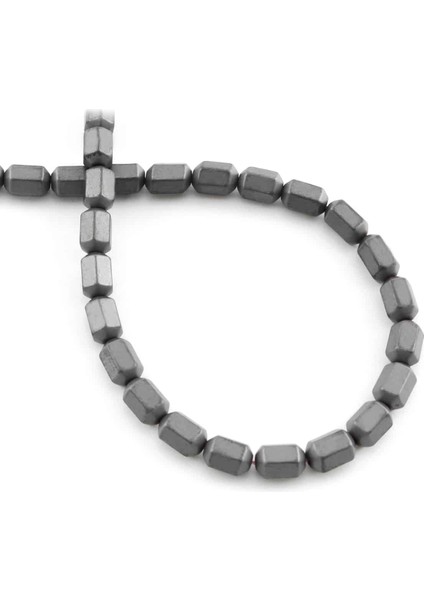 Hematit Doğal Taş Mat Gri Altıgen Silindir 4X6MM Dizi