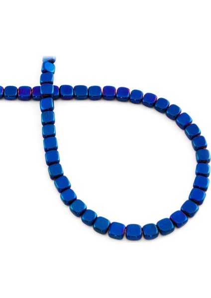 Hematit Doğal Taş Parlak Mavi Kare Kesim 4X4MM Dizi